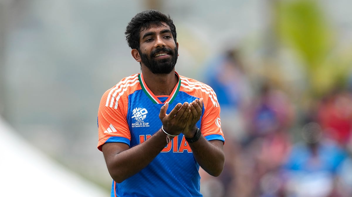 India's Jasprit Bumrah reacts after bowling a delivery during the ICC Men's T20 World Cup final cricket match between India and South Africa at Kensington Oval in Bridgetown, Barbados, Saturday, June 29, 2024.
 -  (AP Photo/Ricardo Mazalan)
